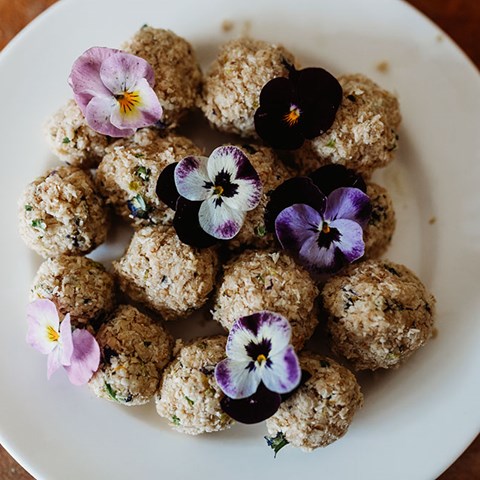 Coconut Balls with Violas & Pansies
