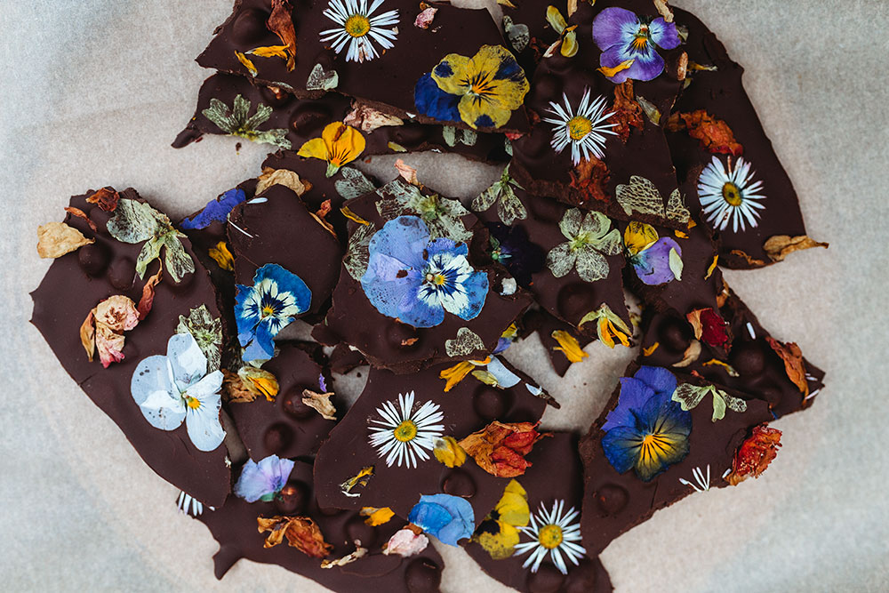 Chocolate Bark with Edible Spring Flowers