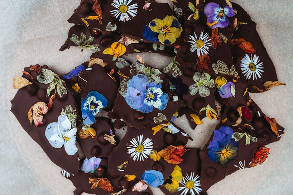 Chocolate Bark with Edible Spring Flowers